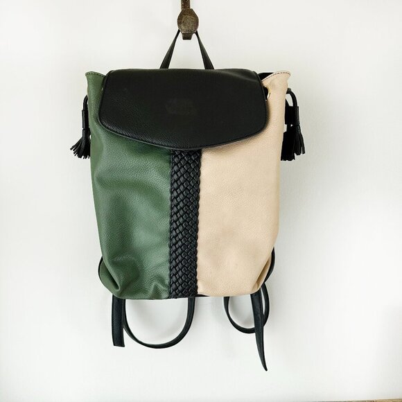 Lionel Los Angeles Backpack Tassels Vegan Leather Black‎ Green Cream NEW - Picture 1 of 11